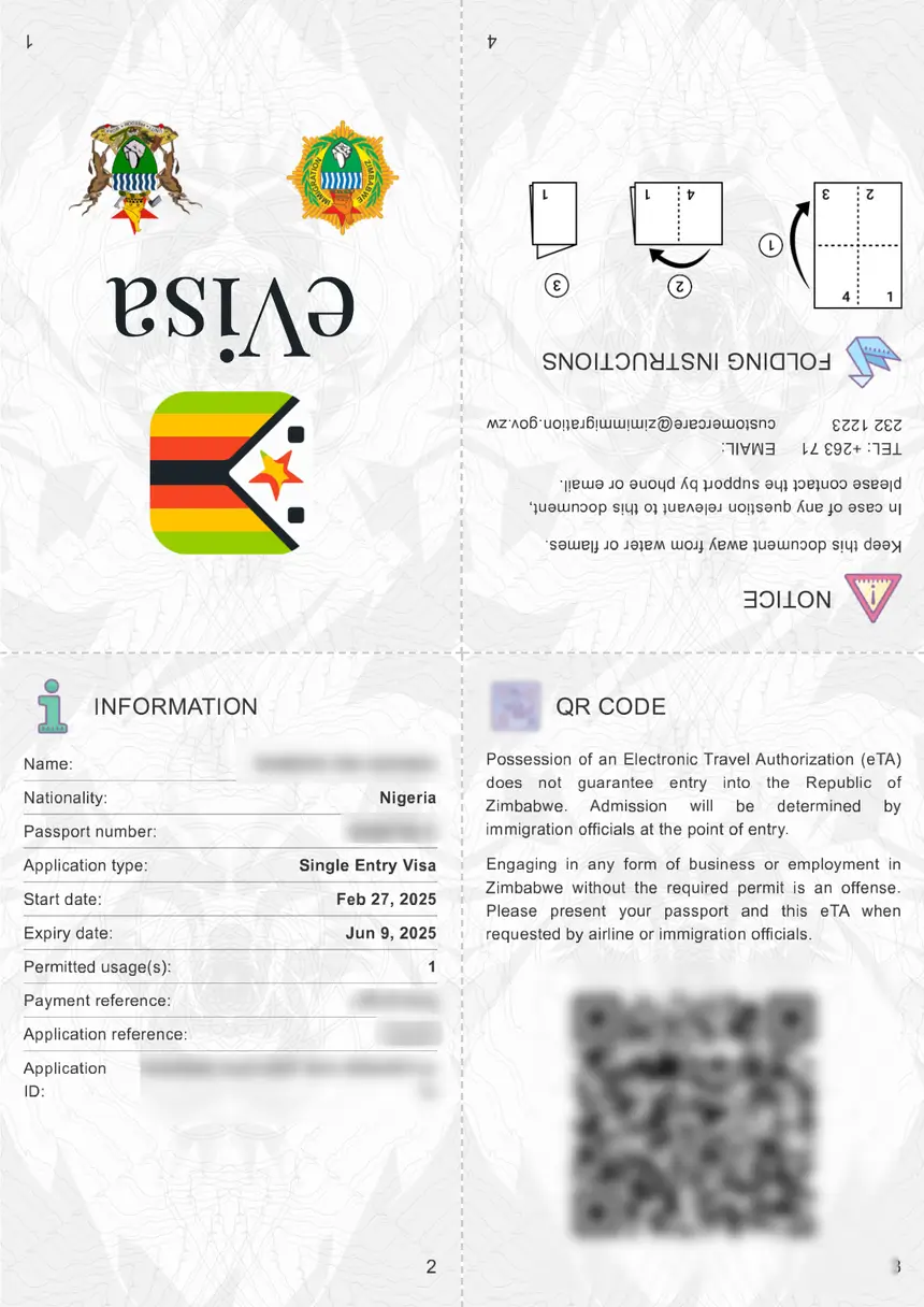Simbabwe eVisa Muster – elektronisches Visum